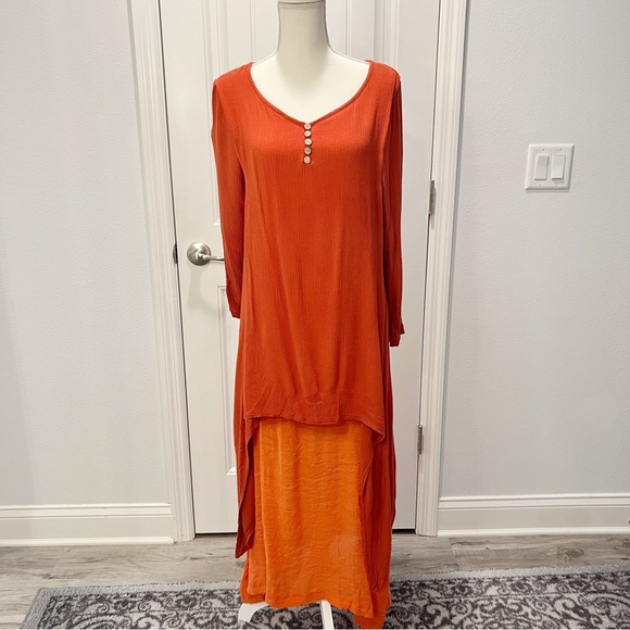 Hanyi Fushi Bohemian Raglan Style Two Tiered Loose Fit Long Sleeve Dress Medium - Picture 1 of 10